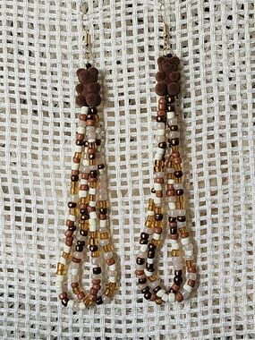 Brown Beaded Loop Drop Earrings with Mixed Metallic Accents